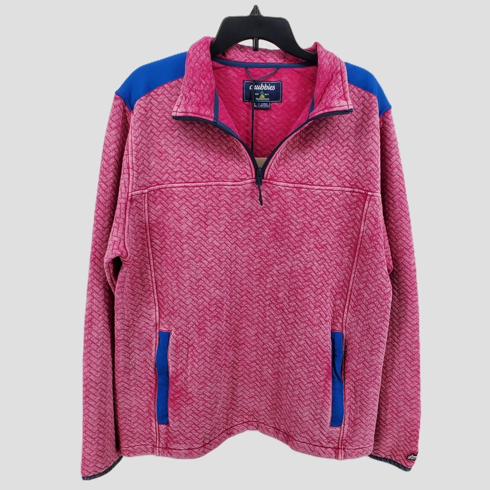 Chubbies The Let‎ Me Pink Quilted Quarter Zip Pullover Sweatshirt Womens Large